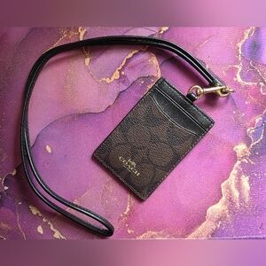 COACH Signature Canvas Badge ID Lanyard - Brown/Black - Iconic Logo Designer Old